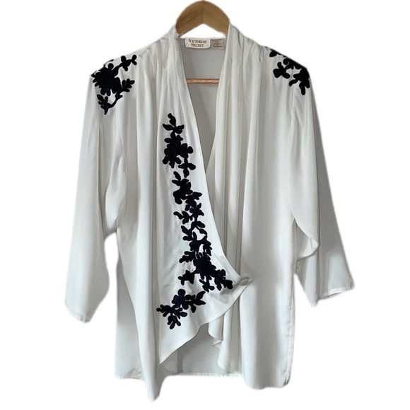 Victoria's Secret Tops - Victoria Secret Vintage Gold Label Wrap Blouse Black Applique